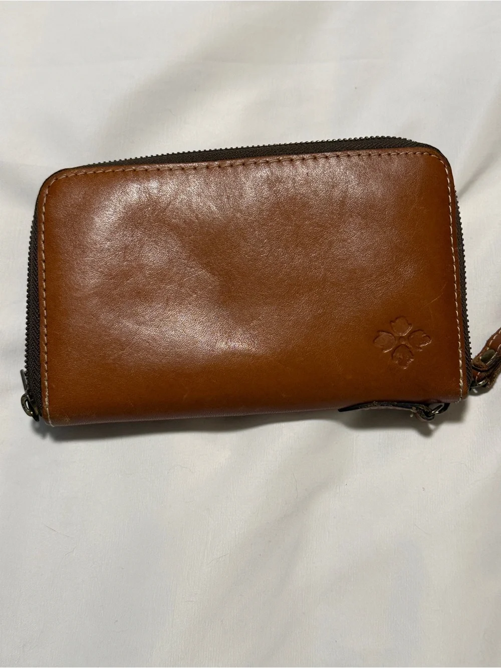 Patricia Nash Leather Wristlet Wallet Cognac Zip Around Organizer